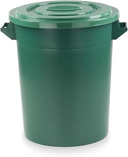 75 Liter Kunststofftonne mit Griffen + Deckel, stapelbar, Stabiler Eimer, Plastiktonne, Rundbehälter, Universaltonne, Allzweckeimer, Vorratstonne, Futtertonne, Mülltonne, 1x Grün