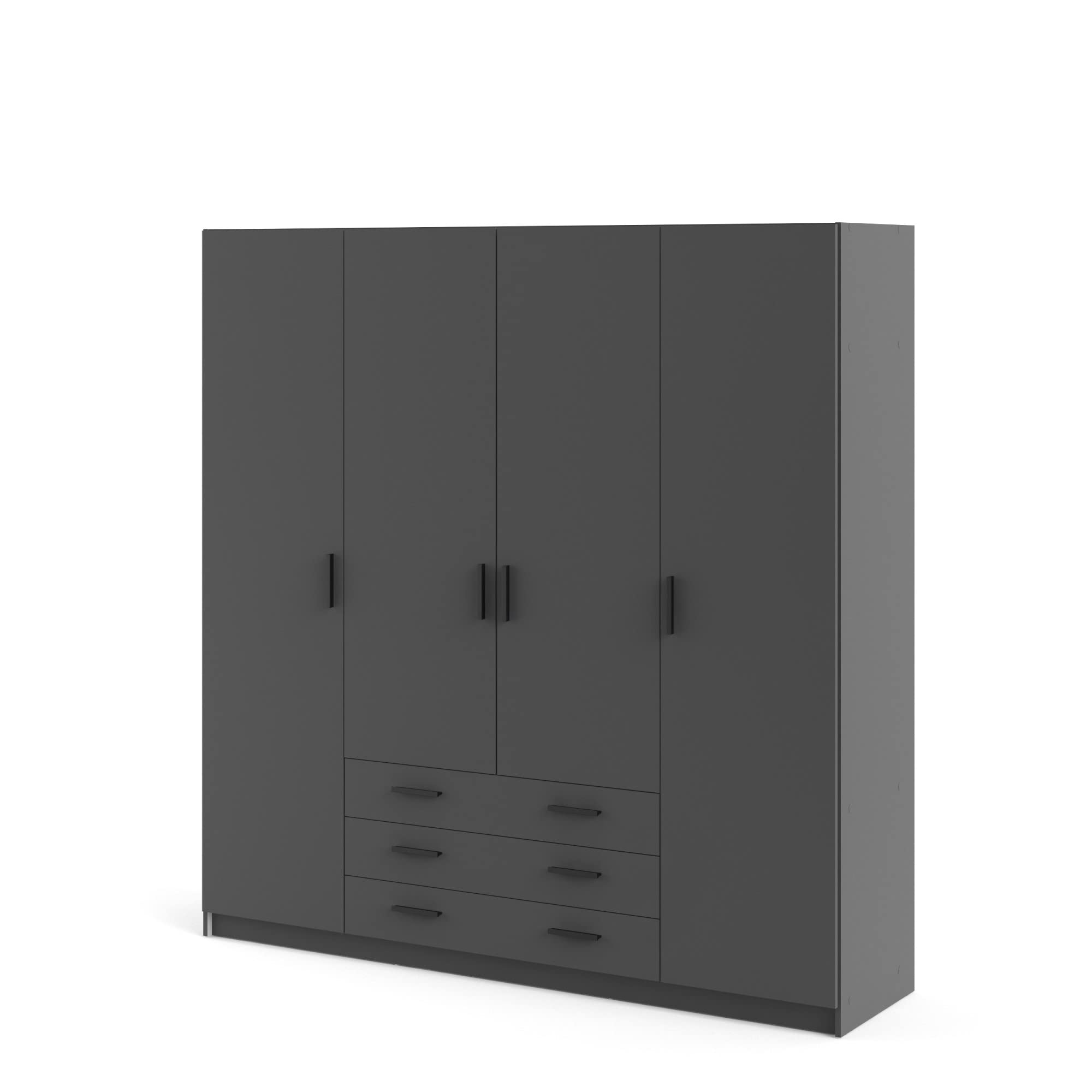 Armoire VEGA - D�cor Gris anthracite - 4 portes + 3 tiroirs - L 195,5 x P 49,6 x H 200,4 cm