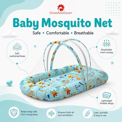Image of StarAndDaisy 3-in-1 Baby Nest with Mosquito Net, Soft Baby Bedding Set and Sleeping Mattress, Portable Travel Bed, Comfortable Baby Lounger for Newborn Boys and Girls