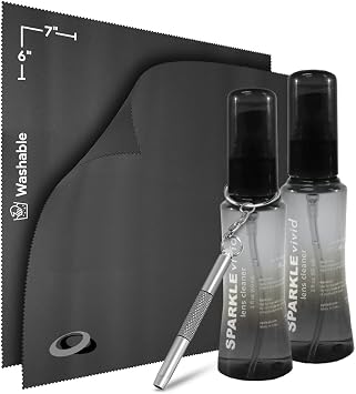 Sparkle Vivid Anti-Reflective Safe Lens Cleaner & Repair Kit 2 2oz Glasses Cleaner Spray, 2 Microfiber Cloth & Keychain Screwdriver for Eyeglasses, Sunglasses, Lenses & Screens 5 Piece Set