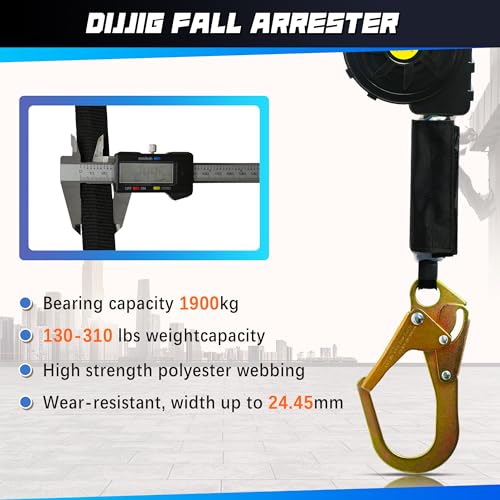 Image of DIJJIG 6FT Fall Protection Retractable Lanyard - Heavy Duty SRL Fall Arrest System, Industrial Safety Lanyard for Roofing & Construction Positioning, ANSI /OSHA Compliant Lifeline(Large Hook)