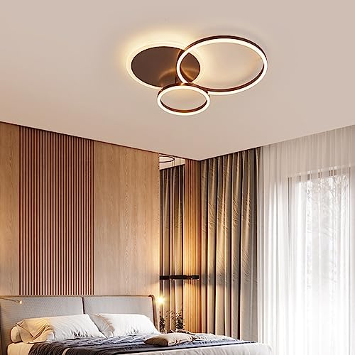 Éclairage de plafond led lustre anneau métallique télécommandé marron