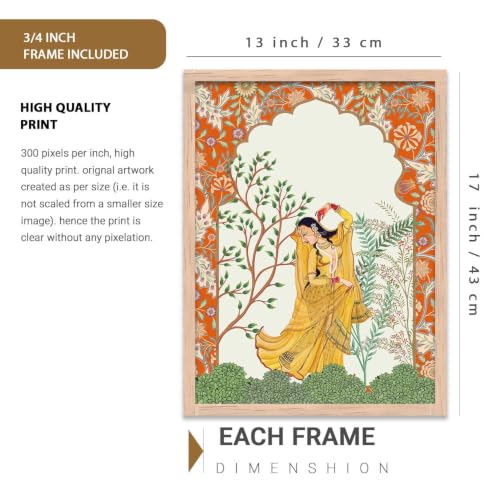 Image of kotart Indian Traditional Madhubani Wall Art Painting With Frame | Paintings Home Decoration For Living Room Bed Room Hotel Wall Decor Digital Reprint Set of 3 (13x17 inch)