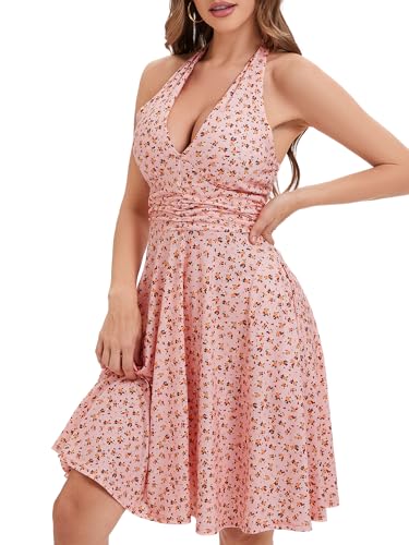 Image of Women's Summer Sundress- 2025 Sexy Halter Sleeveless Spring Boho Elastic Waist Ruffle Mini Dress