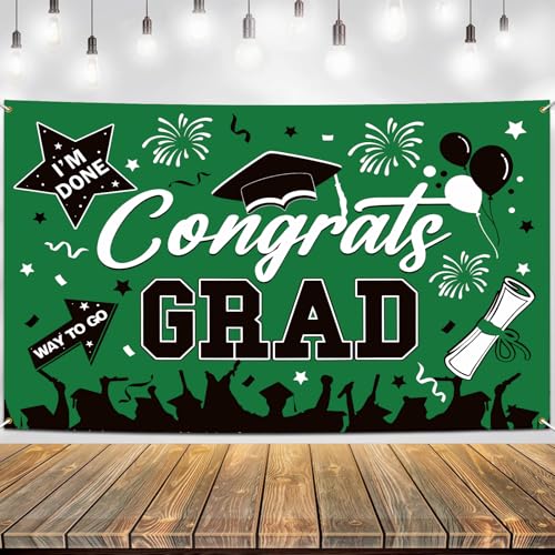 Graduation Banner Backdrop 2026, Large 71x43in, Graduation Decorations 2026, Congrats Grad Banner for Class of 2026 Decorations, Grad Party Supplies, Green