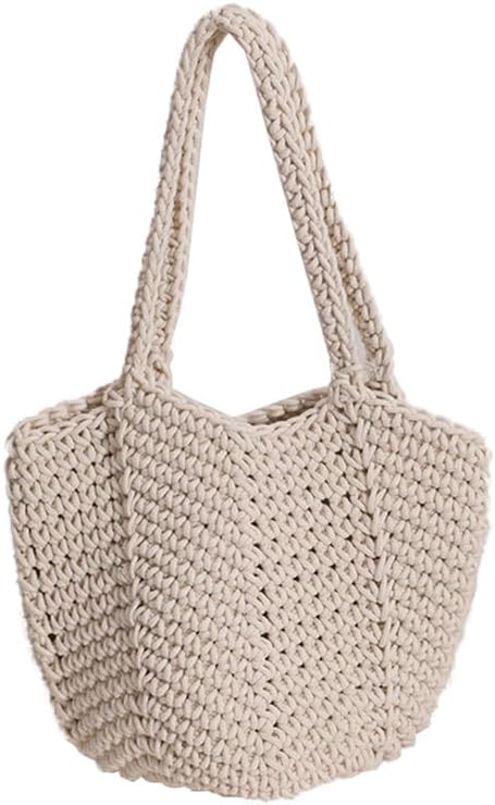 Women Cotton Woven Handmade Shoulder Bag Tote Handbag Summer Beach Purse for Holiday Vacation Casual Hobo Black