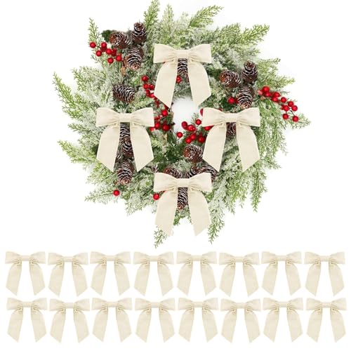Mienocol 16pcs Ivory Velvet Bows,3.2cm Ivory Christmas Tree Bow,Vintage Velvet Christmas Tree Bow with Twist Ties,Velvet RibbonBow,Crafts Bows for Xmax,Wedding,Gift Wrapping,Wreaths, Garlands Décor