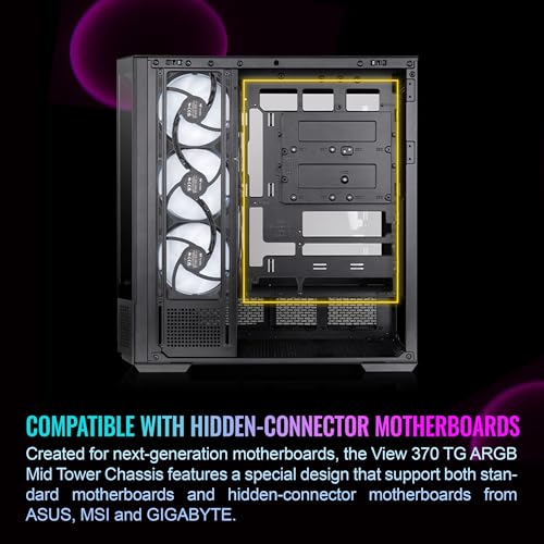 Image of Thermaltake View 370 TG ARGB Mid Tower; 1x360mm & 1x120 ARGB PWM Fans Included; 360mm Rad Support; 420mm GPU Clearance; Hidden Connector Support (ATX /mATX); Vertical GPU Support;Black;CA-11N-00M1WN-00