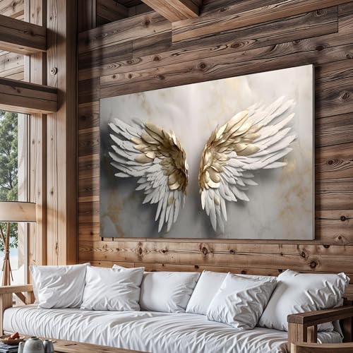 Peinture à l'huile ailes plumes dorées habiller un mur vide