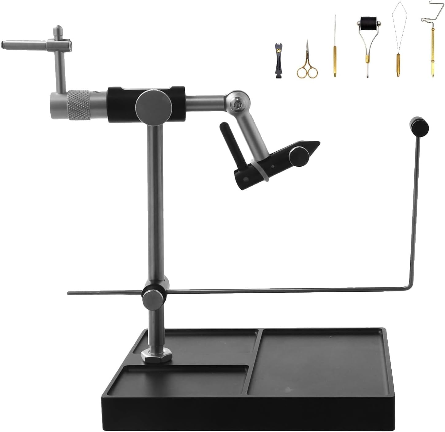 Fly Fishing Swivel Table, Professional Fly Fishing Vise and Tool Set, baiting Tool, Fly Fishing Set, 360 Degree Rotation, Stainless Steel Spool Holder, Aluminum Base