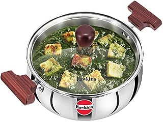 Hawkins 3 Litre Cook n Serve Handi, Triply Stainless Steel Handi with Glass Lid, Induction Sauce Pan, Biryani Handi, Saucepan, Silver (SSH30G)