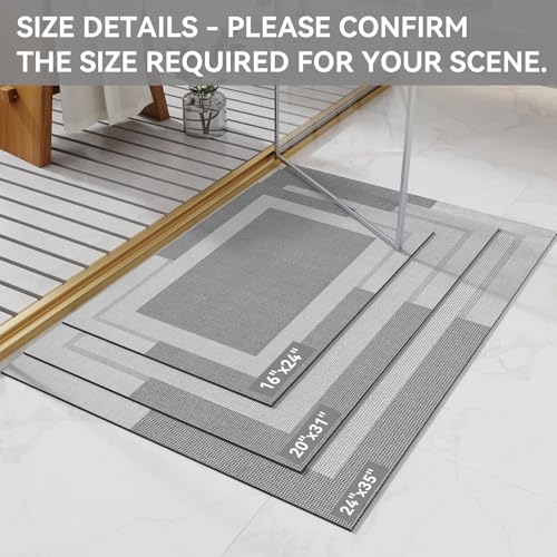 YDKGL Non Slip Bath Mat, Rubber Backing Ultra Thin Bathroom Rugs Fit Under Door Quick Dry Super Absorbent Washable Bath Rug Shower Mat for Bathroom Floor Bathtub Shower Sink, Easy Care Gray 16