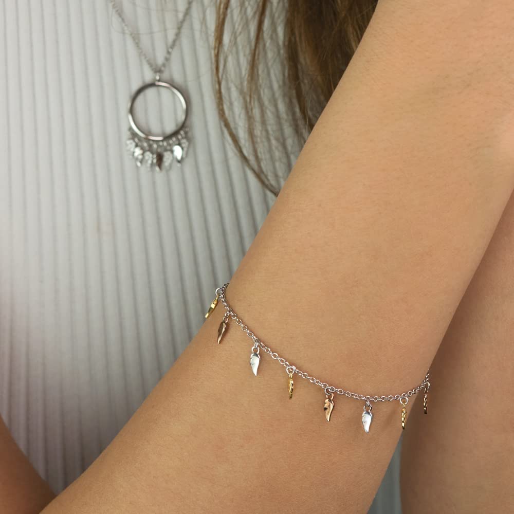 Engelsrufer Damen Armband Silber aus Sterling Silber mit neun freischwebenden Flügeln Tricolor - Karabinerverschluss - längenverstellbar - nickelfrei