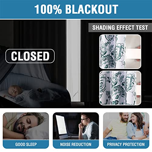 H.versailtex 100% Blackout Curtains For Bedroom Paisley Floral Printed Curtains 84 Inches Long Grommet Curtains & Drapes Thermal Curtains Window Treatments With Black Liner 2 Panels, Teal #TOP1