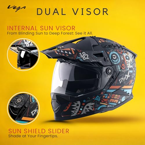 Image of Vega VF 11 Dirt-X Challenge Full Face Motorcycle Helmet with Shock Absorbing Shell, Aerodynamic Design, Ventilated Interior, Aggressive Racing Styling Black Red -M