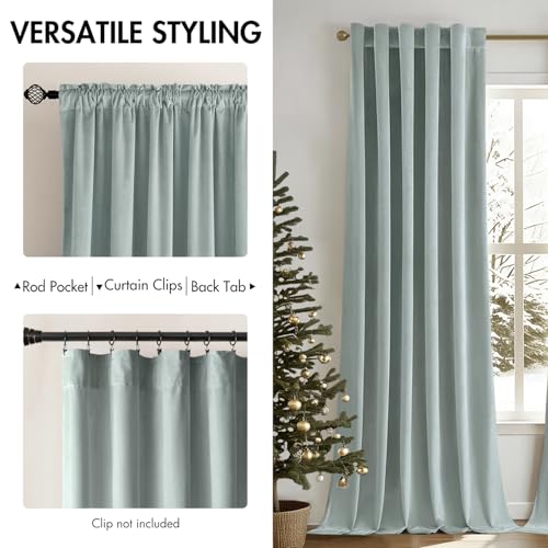 Image of MIULEE Velvet Curtains 52x108 inches 2 Panels Misty Blue Blackout Curtains | Luxury, Bedroom Living Room, Thermal Insulated, Super Soft Window Drapes, Rod Pocket & Back Tab