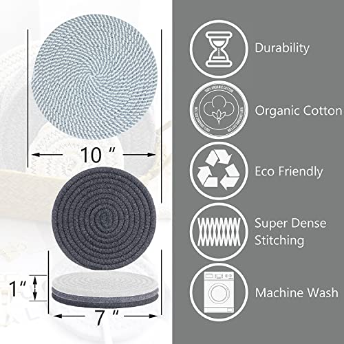 X Large 10 Inches Potholders Set 5 Pcs Trivets Set 100% Cotton Hand Woven Round Place Mats For Kitchen Absorbent, Insulated, Scratch Free Table Protection 2 Pcs 10" And 3 Pcs 7" #TOP1