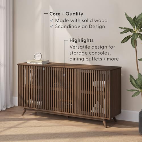 Plank+Beam Mid-Century Modern Wood TV Stand, Three Door Solid Wood Entertainment Console with Storage, 59" L x 16" W x 30" H, Walnut by Plank+Beam - Image 3