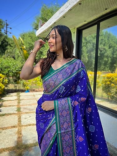 Image of Panzora Women's Patola Silk Meenakari Work Saree With Unstitched Blouse Piece