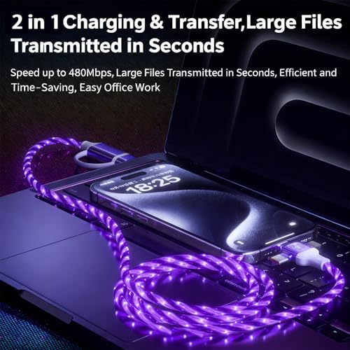 Image of AYI Purple Starry Sky USB Charging Cable Cross Edition, 6-in-1 Multi Charger Cord 39in, Glowing LED Data Sync Wire, Tangle-Free PVC, Smart Trickle Charge Chip, Compatible with Virtually All Devices.