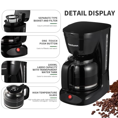 12-Cup-Drip-Coffee-Maker-Coffee-Pot-Machine-Permanent-Coffee-Filter-Coffee-Machines18L-Glass-Carafe-Electric-Coffee-Maker950W-Black