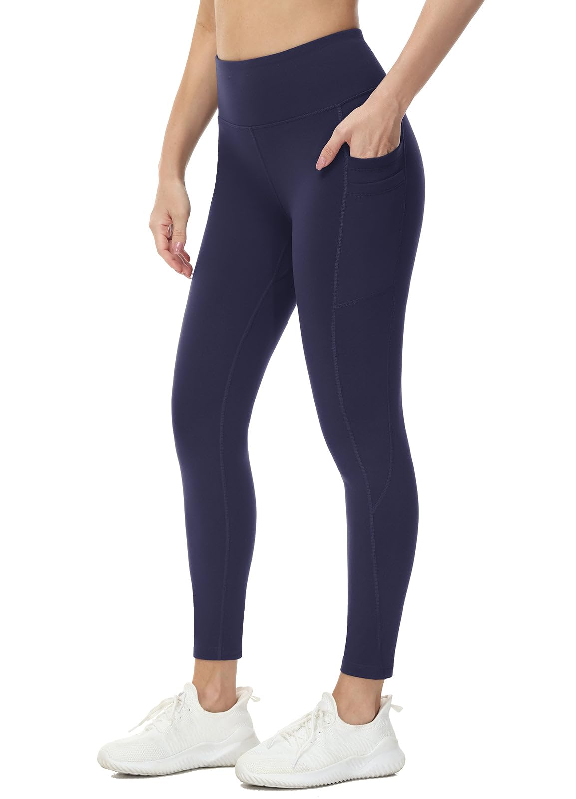 baleaf Fleece gevoerde dameslegging met cargozakken, waterdicht, hoge taille, winter, thermische wandelbroek, Grijs, L