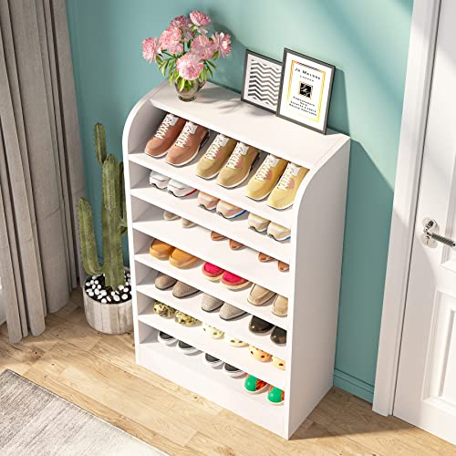 Tribesigns Shoe Rack, 8-Tier Tall Shoe Shelf, Wooden Shoe Storage Cabinet, White