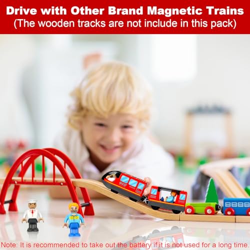 Eisenbahn Elektrische lok Holzeisenbahn Zug (Magnetanschluss), Batteriebetriebenes Zugset, Leistungsstarker Motorzug Kompatibel mit Thomas, Brio, Chuggington, Empfohlen ab 3 Jahren, Rot