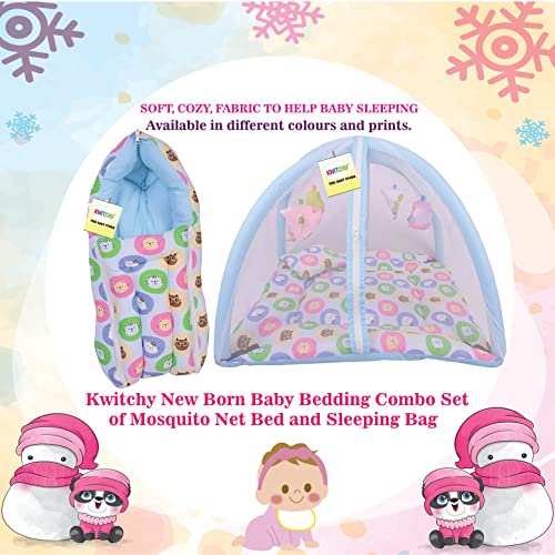 Image of Kwitchy Baby Bedding Set New Born Baby Bed | Mattress | Mosquito Net | Play Gym | Playmats | Cotton | Infants | Gift Combo | Bed with Hanging Toys (0-6 Months) Blue (2PCS Set)