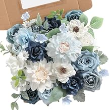 rongflower Blue Artificial Flowers Combo Box Set Silk Flowers Fake Rose for DIY Floral Arrangements Wedding Bouquets Centerpieces Baby Shower Party Home Decorations