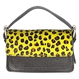 Clutch mit Einzelfach für Damen, abnehmbarer Schultergurt. Italienisches Kunsthandwerksprodukt aus echtem Dollaro + Cavallino-Leder. Hergestellt in Italien GLX220485823FBG-LEO_P_YELLOW 18x11x6,50 cm