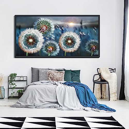 Image of Framed wall Art Large Dandelion Canvas Art Wall Decor for Living Room Blue Landscape Prints Artwork Modern Framed Wall Picturesfor Bedroom Office Home Decorations Size 29x58