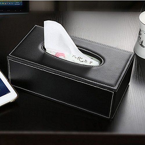 Better-Love Luxury Pu Leather Rectangular Tissue Box Holder Cover Case Tray Pumping For Home Office Car Automotive (Black) #TOP4
