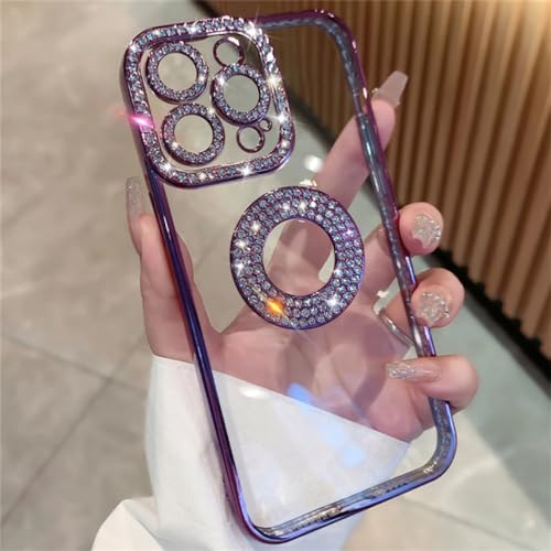 Coque luxe paillettes diamant pour iPhone 13 Pro Max violet transparent