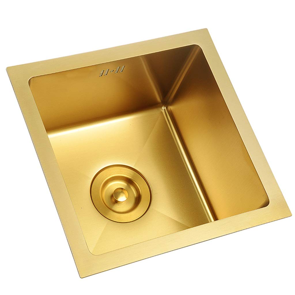 ZQFHSX Kitchen Sinks Golden Nano Handmade Sink Mini Bar Small Stainless Steel Built-in Square Equipment (Color : Gold, Size 36X36X21.5cm)