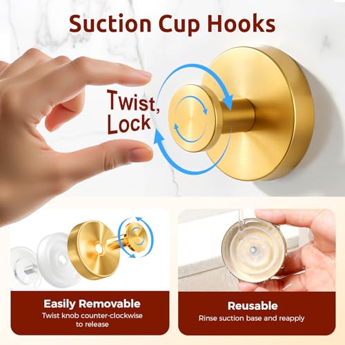 4 Packs Suction Cup Hooks for Shower, Heavy-Duty Wreath Hangers for Front Door, No Drill Glass Door Shower Suction Hooks No Damage for Walls Bathroom Kitchen Window Mirror Tile Towel Coat Robe Loofah by awrose - Image 2