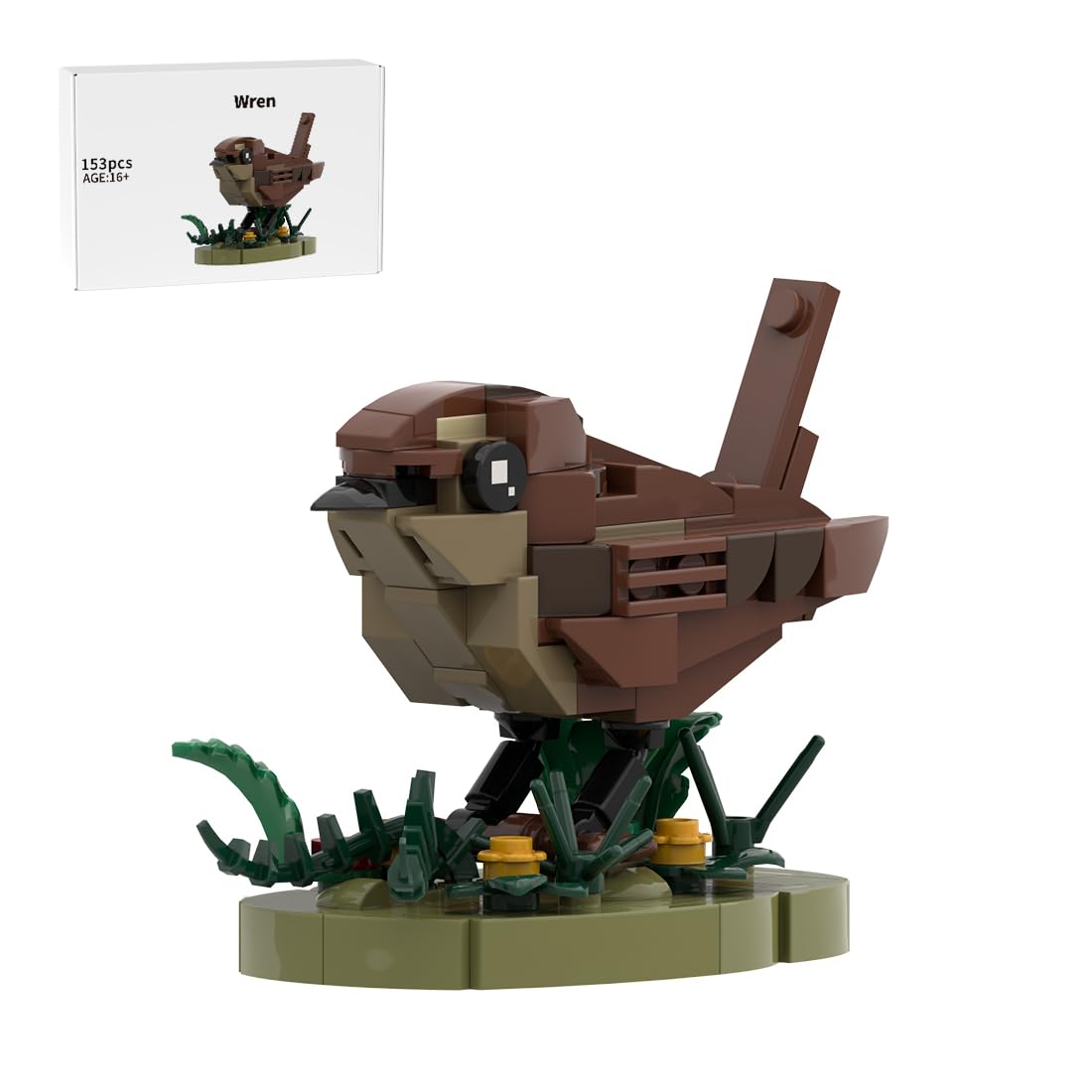 MOC-244558 Miniature Wren Bird Building Blocks Set, Creative Nature-Themed Bird Animal Bricks Model, Home and Office Desk Décor & Gift for Adults (153 Pieces)