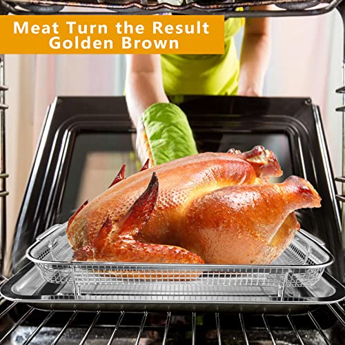 Air Fryer Basket For Oven, 2 Pieces Stainless Steel Air Fryer Baking Pans, 15.39 X 11.42 Inch Crisper Tray, Mesh Grill Basket Replacement, Airfryer Rack For Chicken, French Fry And Frozen Food #TOP4