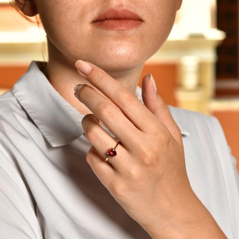 Tiny Heart Ring 14k Gold Ruby Promise Ring, Dainty Stack Ring, Bezel Gemstone Pinky Rings for Women, Delicate Birthstone Ring Gift for Her (Pink Ruby)4