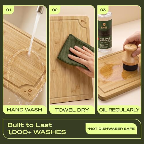 ROYAL CRAFT WOOD Wooden Cutting Boards for Kitchen Meal Prep & Serving - Bamboo Wood Serving Board Set with Deep Juice Groove Side Handles - Charcuterie & Chopping Butcher Block for Meat - image 7