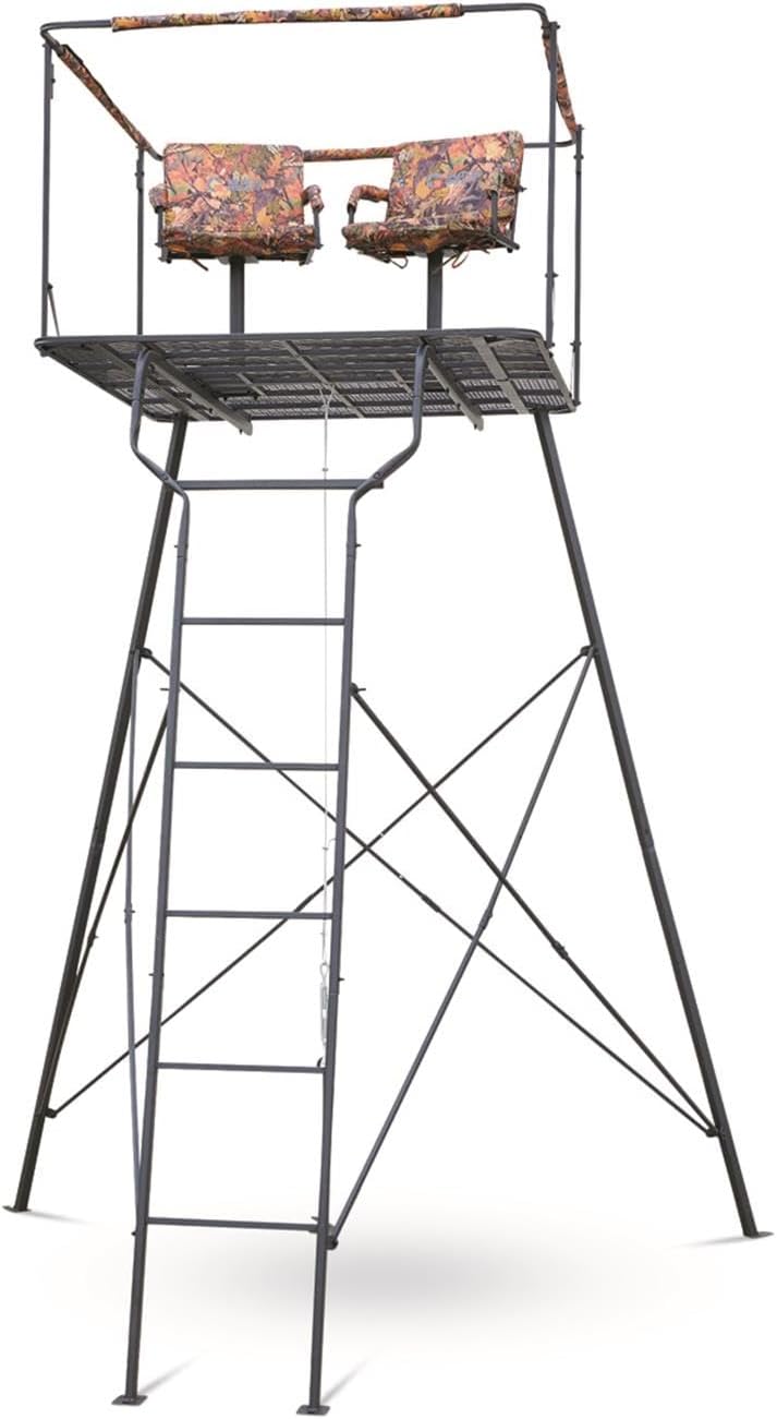 Guide Gear 12' Hunting Climbing Tree Stand Tower with Ladder, 2 Person Treestand, Hunting Gear, Equipment, and Accessories