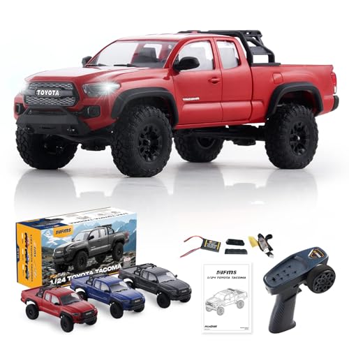 BEEZRC FMS 1/24 RC Crawler FCX24M Tacoma Toyota Official Licensed ABS Hard Body 4WD Off-Road RC Rock Truck,2-Speed Transmission, Hobby Grade Remote Control Car for Adults RTR red