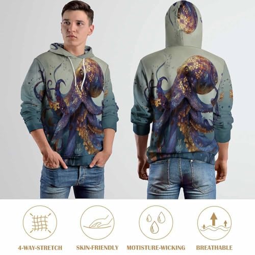 Sweat à capuche homme pieuvre aquarelle pull style fantastique original