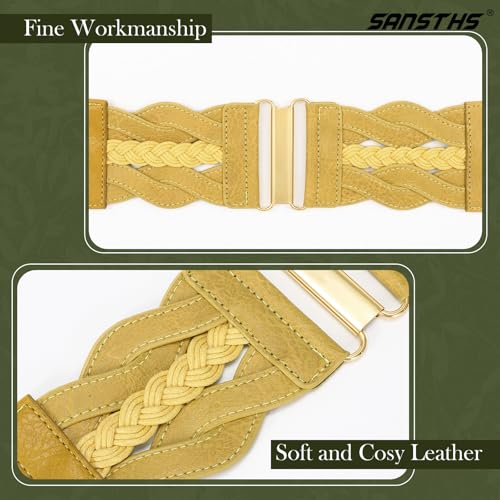 SANSTHS Vintage Stretchy Belt for Women, Womens Wide Elastic Belts for Dresses Coats, Fashion Womens Belts with Gold Buckle