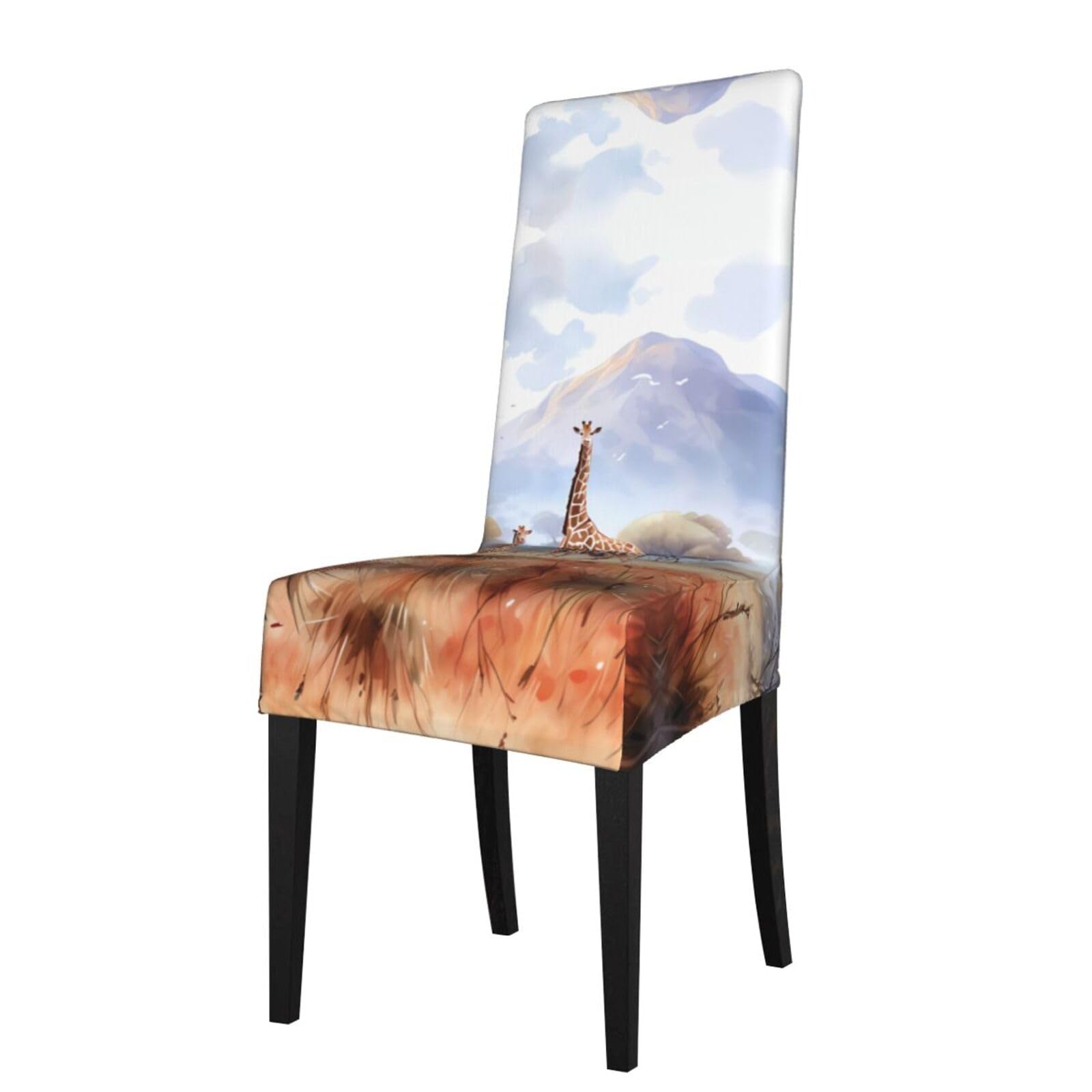 Hlsbssl Black African Savanna Giraffe Printed Dining Chair Covers, Fully Enclosed, Removable And Washable, Suitable For Family Banquets And Celebrations