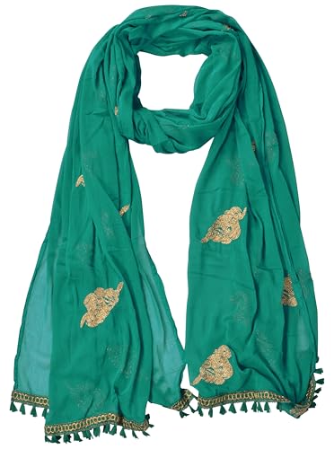 Image of YOUTHQUAKE Golden Patti Embroidered Work Chiffon Dupatta for Womens & Girls with Jaalar Lace