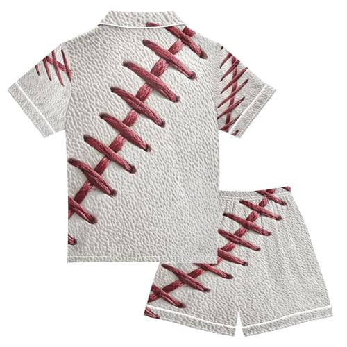 ALAZA Baseball White Sport Satin Pajamas Set Short Sleeve Button Down Sleepwear Summer Pjs 2 Piece2