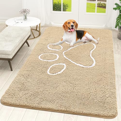 OLANLY Dog Door Mat for Muddy Paws 59x35, Paw Print Design Chenille Mud Mat