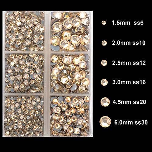 4000Pcs Mixed Size Hot Fix Round Crystals Gems Glass Stones Hotfix Flat Back Rhinestones (Light Champagne) #TOP2