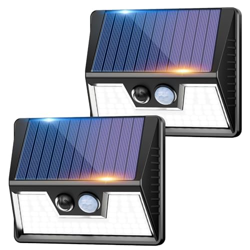 vighep Solar Lights Outdoor Garden - Led Motion Sensor Security Lights IP65 Waterproof, 3 Lighting Modes, Super Bright Pir Flood Lights for Wall Yard Fence Garage - 2 Pack